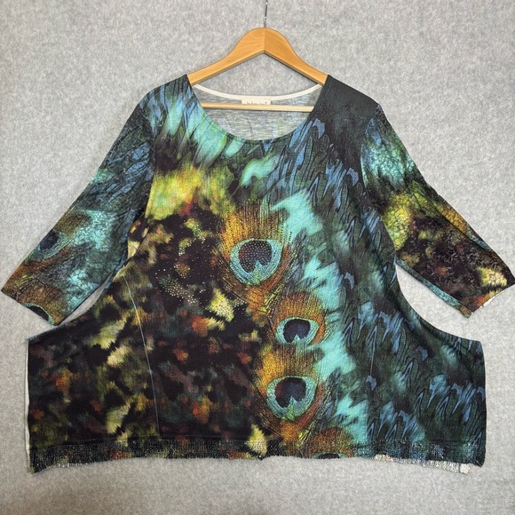 Indigo Soul Peacock Feathers Print Tunic Top-Women Size XL - Picture 7 of 9